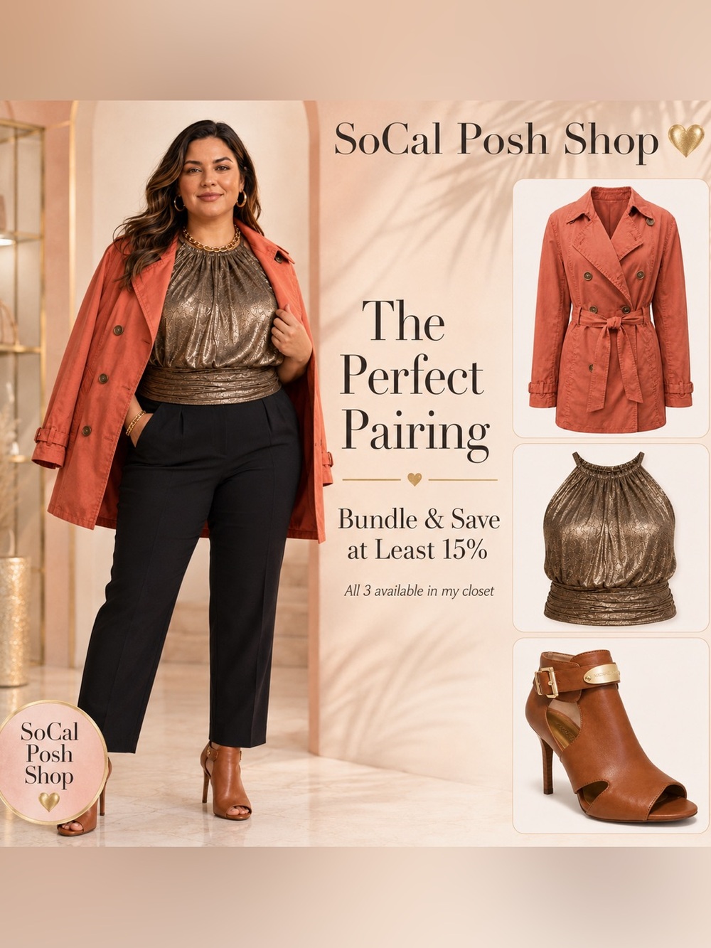 Michael Kors Short Double-Breasted Belted Trench Coat Vibrant Coral Orange XL - Picture 10 of 10
